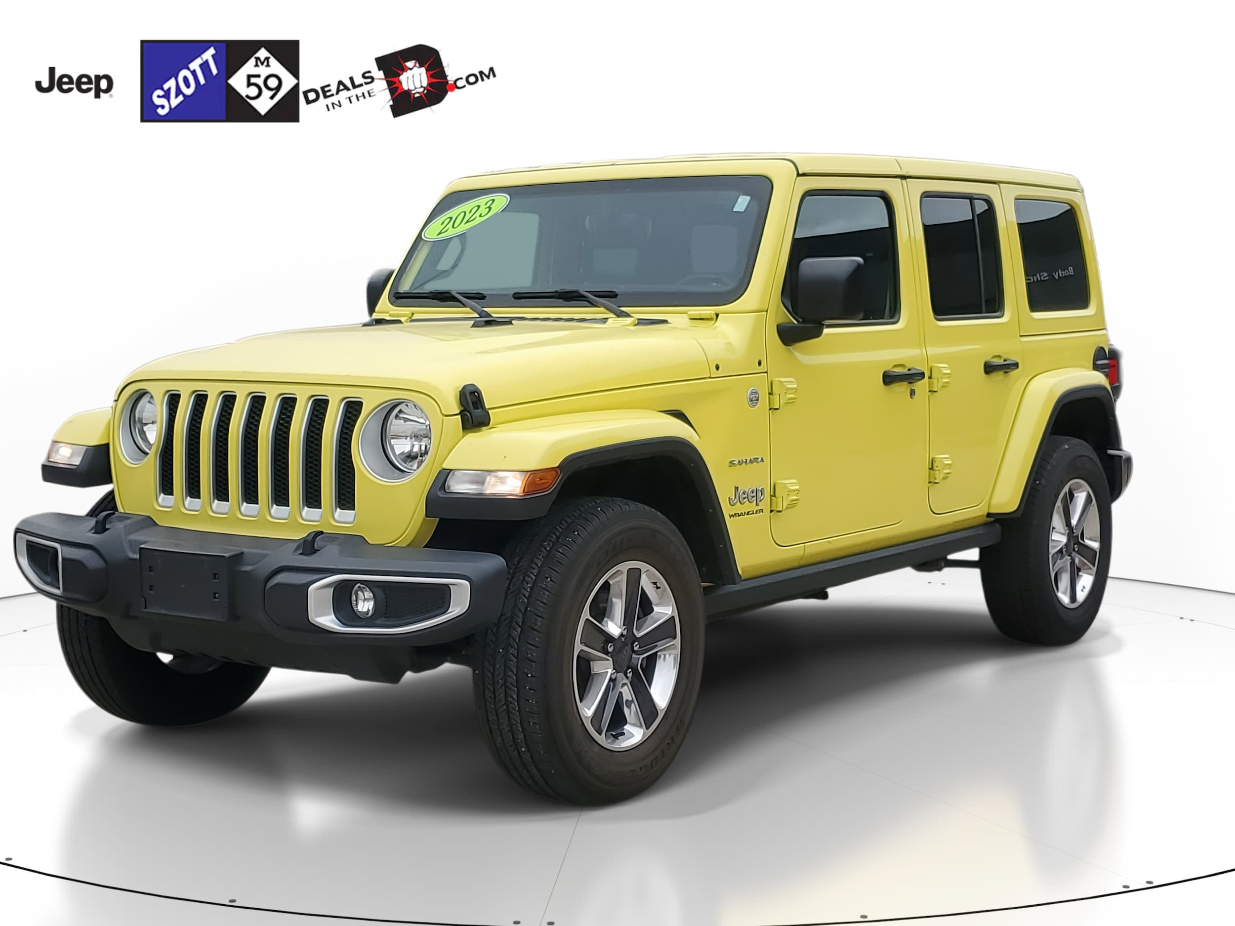 Used 2023 Jeep Wrangler 4-Door Sahara with VIN 1C4HJXEN8PW559624 for sale in White Lake, MI