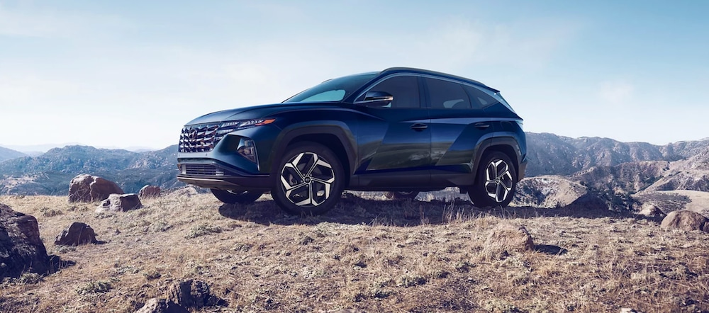 2023 Hyundai Tucson Hybrid parked on rocky mountain