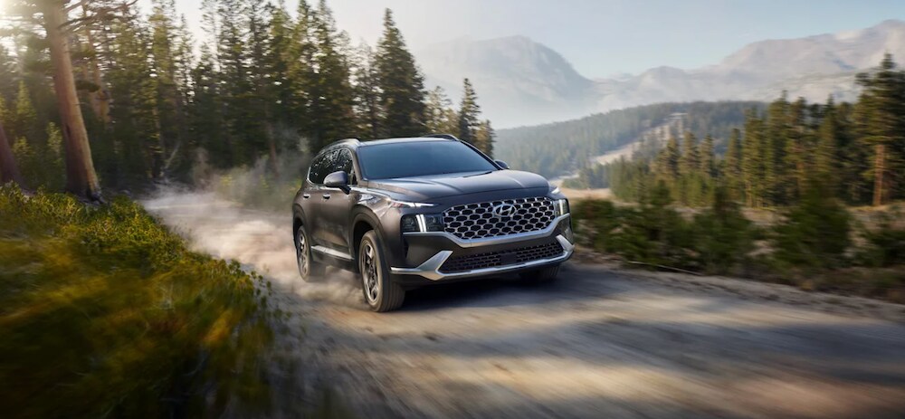 2023 Hyundai Santa Fe Hybrid driving through forest