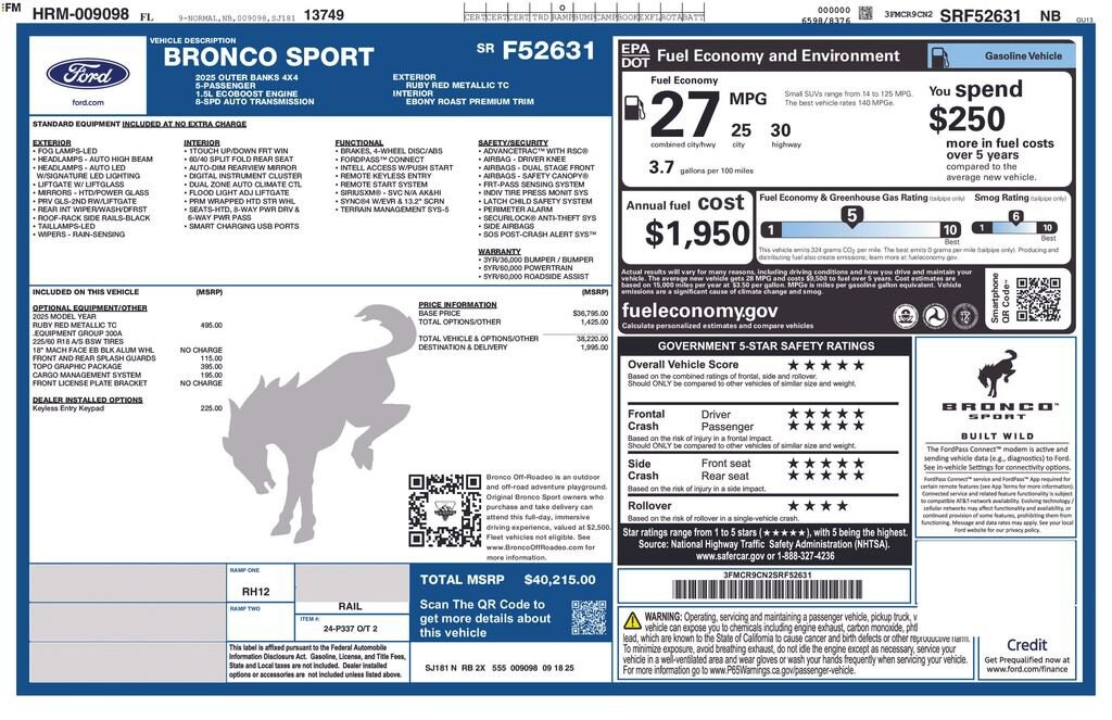 New 2025 Ford Bronco Sport Outer Banks SUV