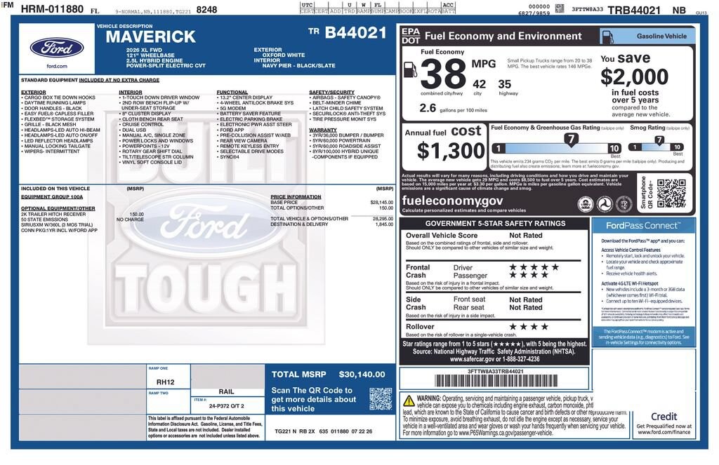 New 2026 Ford Maverick XL Truck SuperCrew