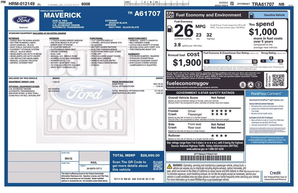 New 2026 Ford Maverick XL Truck SuperCrew