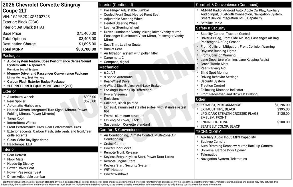 Used 2025 Chevrolet Corvette Stingray Stingray w/2LT Coupe