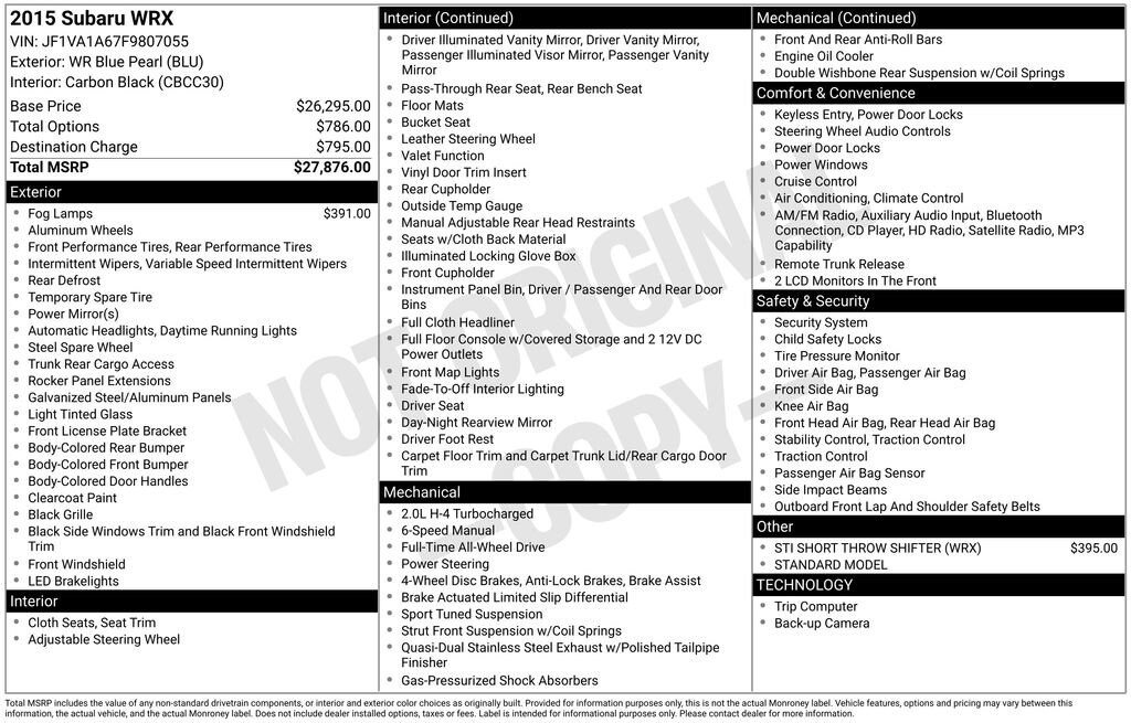Used 2015 Subaru WRX Base (M6) Sedan
