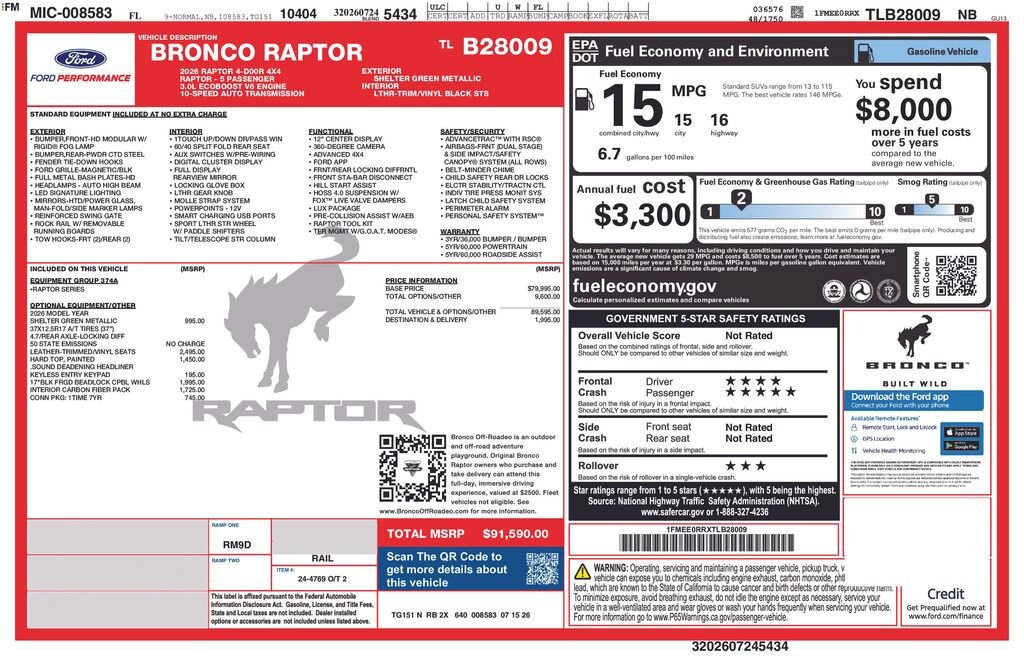 New 2026 Ford Bronco Raptor SUV