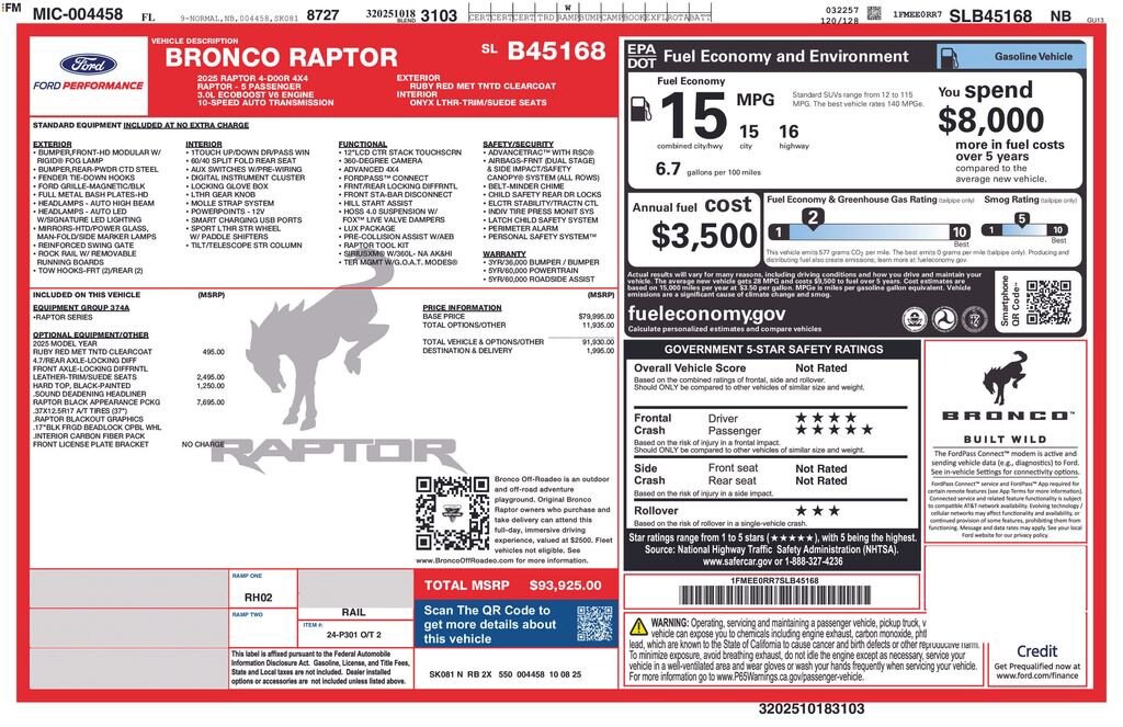 New 2025 Ford Bronco Raptor SUV