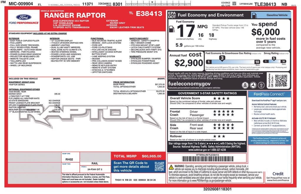 New 2026 Ford Ranger Raptor Truck SuperCrew