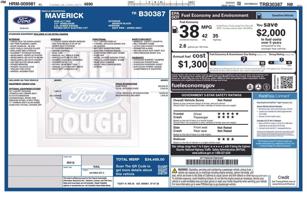 New 2026 Ford Maverick XLT Truck SuperCrew
