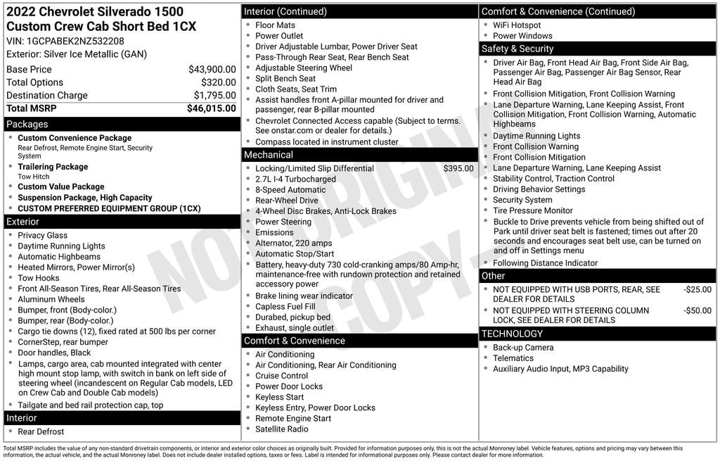 Used 2022 Chevrolet Silverado 1500 Custom Truck Crew Cab