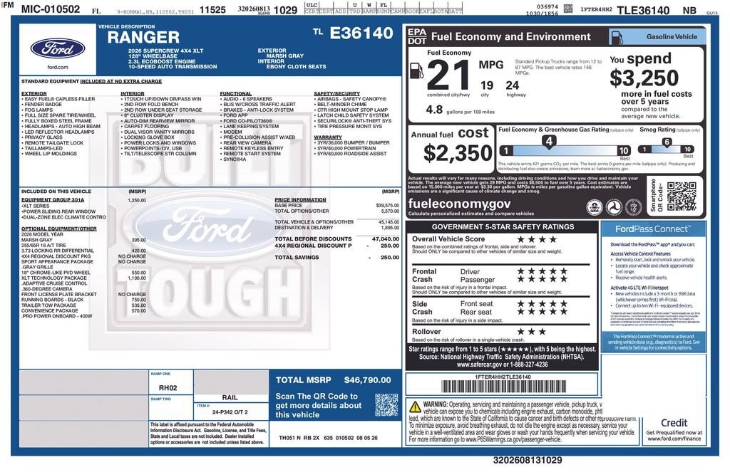 New 2026 Ford Ranger XLT Truck SuperCrew
