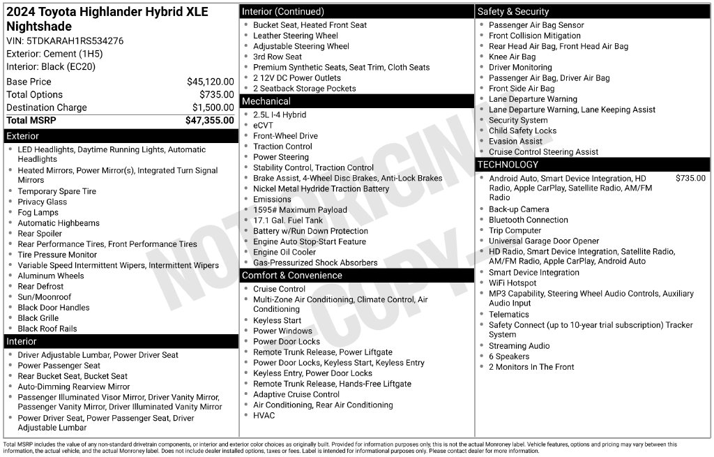 Used 2024 Toyota Highlander Hybrid XLE SUV