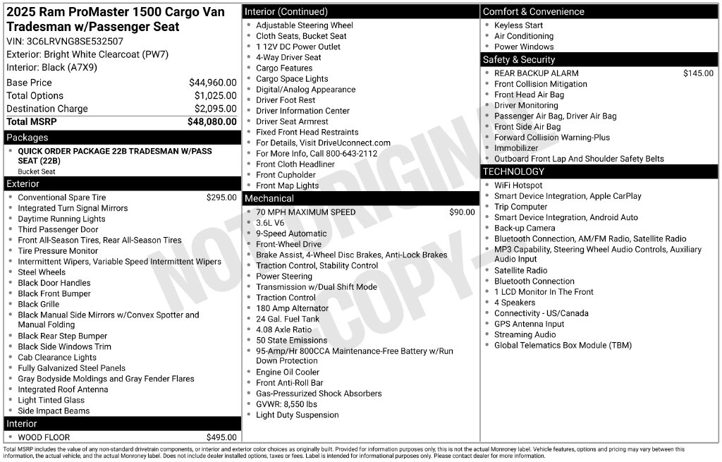 Used 2025 Ram Promaster 1500 Low Roof Cargo Van