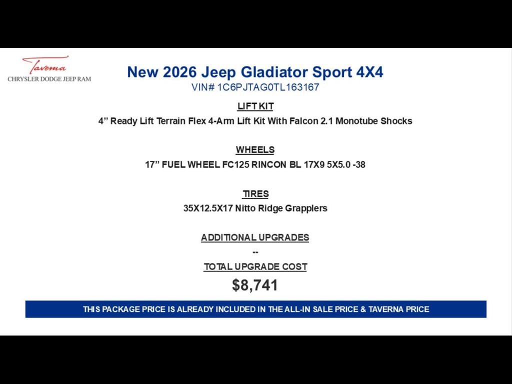 New 2026 Jeep Gladiator SPORT 4X4 Pickup