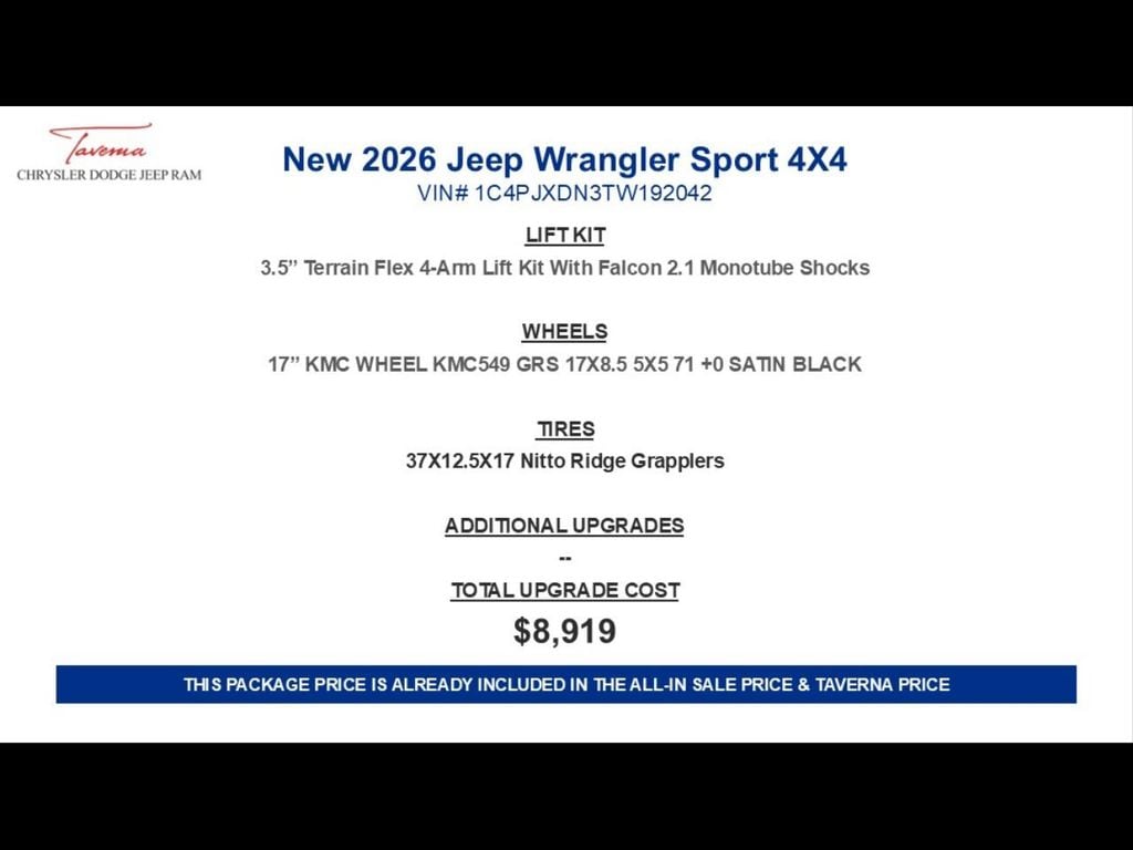 New 2026 Jeep Wrangler 4-DOOR SPORT Sport Utility