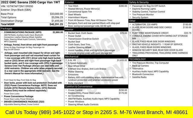 Used 2022 GMC Savana Cargo Work Van with VIN 1GTW7AF72N1139550 for sale in West Branch, MI