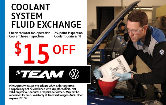 Save $15 on Coolant system fluid exchange while also checking radiator fan operation, coolant hose inspection, 29-point inspection, and coolant drain and fill