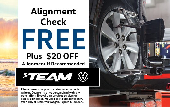 Free alignment check plus $20 off alignment if recommended.