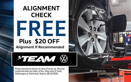 Free alignment check plus $20 off alignment if recommended