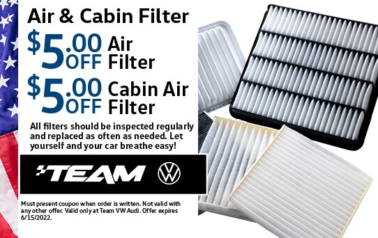 $5 off air filter and cabin air filter - Air filters should be inspected and replaced regulary
