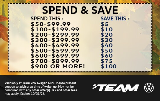 Save more on your service orders the more you spend with up to $100 in savings