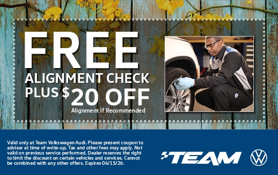 Free alignment check plus $20 off alignment if recommended.