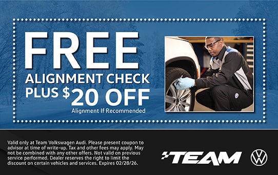 Free alignment check plus $20 off alignment if recommended.