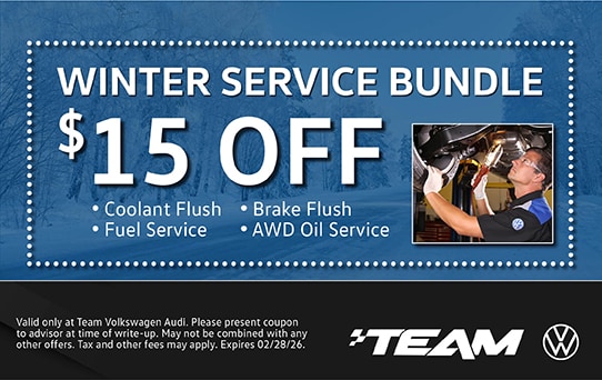 $15 off our Winter Service Bundle - Coolant Flush, Brake Flush, Fuel Service, and AWD Oil Service