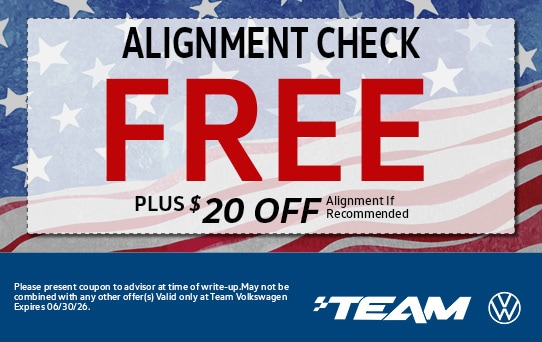 Free alignment check plus $20 off alignment if recommended.