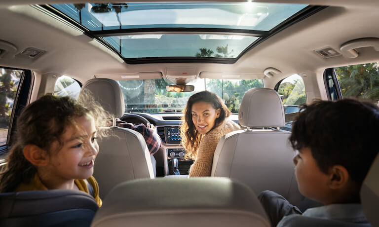 Kids in the back of a VW Atlas