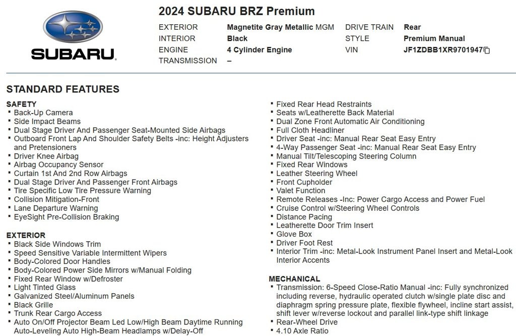 2024 Subaru BRZ Premium 1-Owner Clean Carfax/6-Speed/Apple thumbnail 17