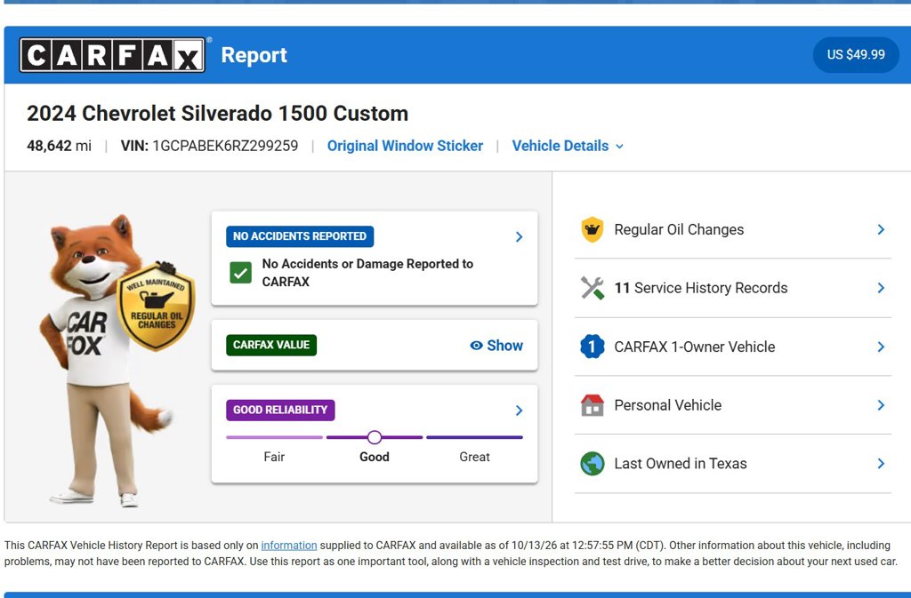 2024 Chevrolet Silverado 1500 Custom 2.7L Turbo Crew CAB/1-Owner Clean Carfax thumbnail 9