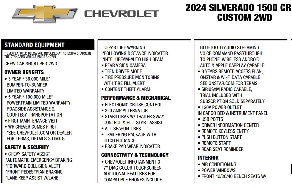 2024 Chevrolet Silverado 1500 Custom 2.7L Turbo Crew CAB/1-Owner Clean Carfax thumbnail 20