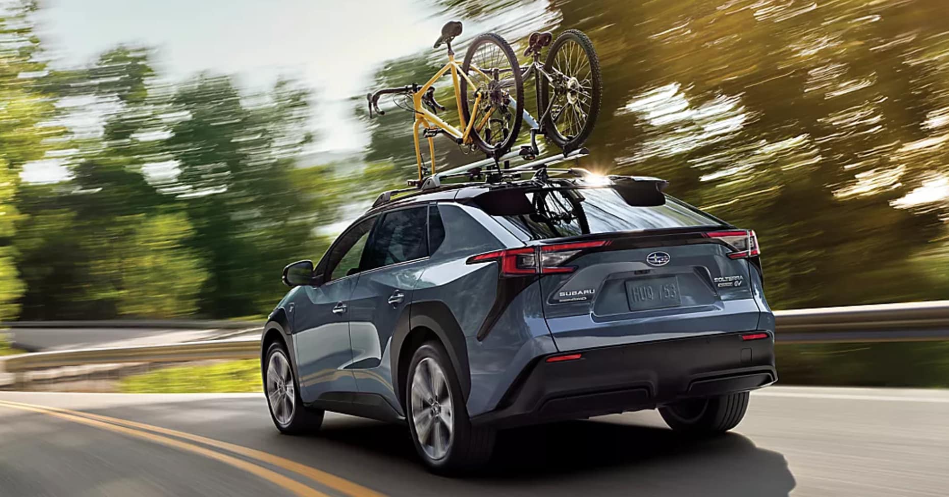2024 Subaru Solterra with bikes on the top