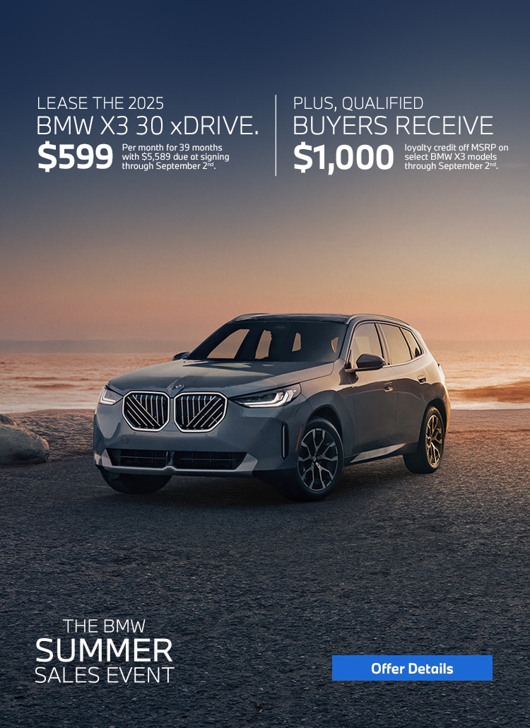 Lease a BMW X3 30 xDrive for $599/mo for 39 months. See Client Advisor for details.