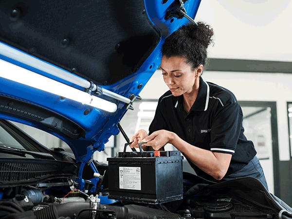 BMW technician changing a battery in Doylestown