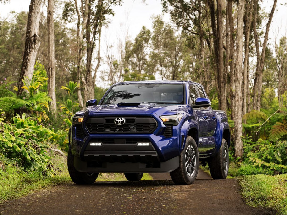 A bold 2024 Toyota Tacoma in a vibrant outdoor setting, showcasing its exterior features.