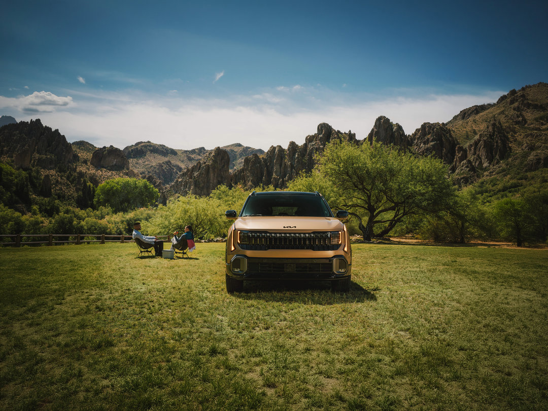 Exterior design of Kia Seltos over the grass