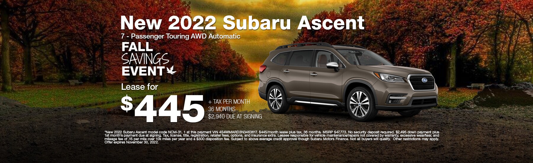 Special Holiday Lease Offer on Ascent at Timmons Subaru of Long Beach