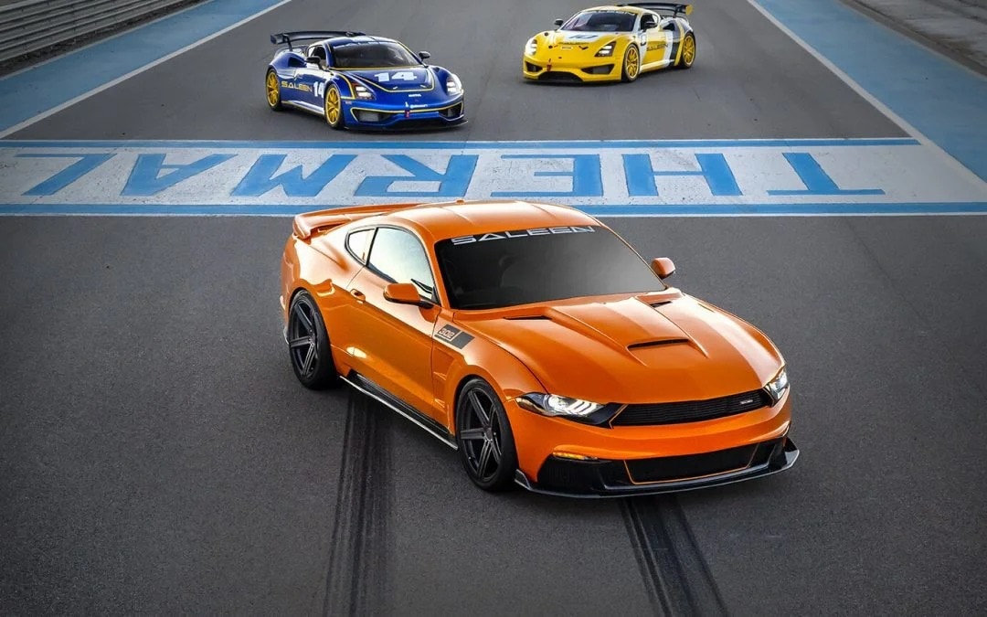 Saleen Mustang crossing the finish line.