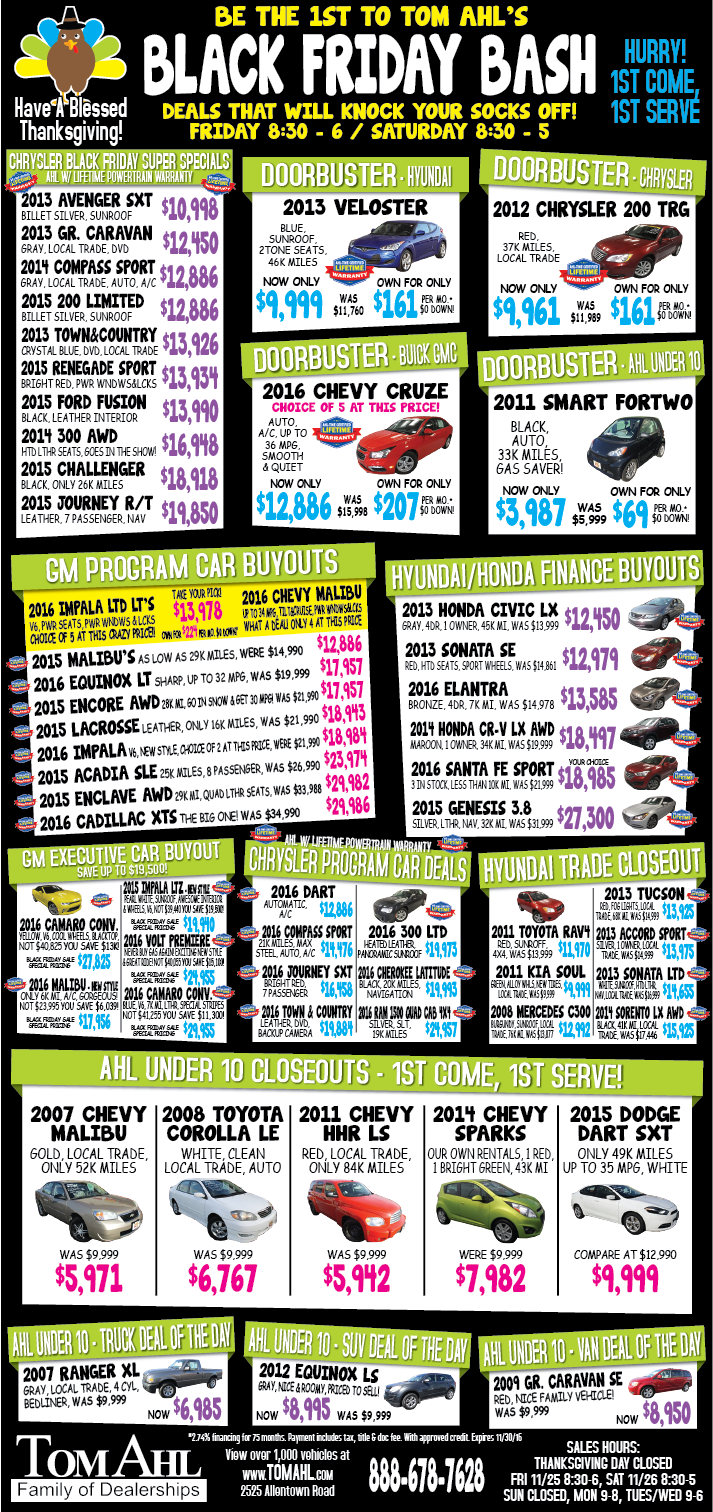 Black Friday Used Car Ad Tom Ahl Family of Dealerships