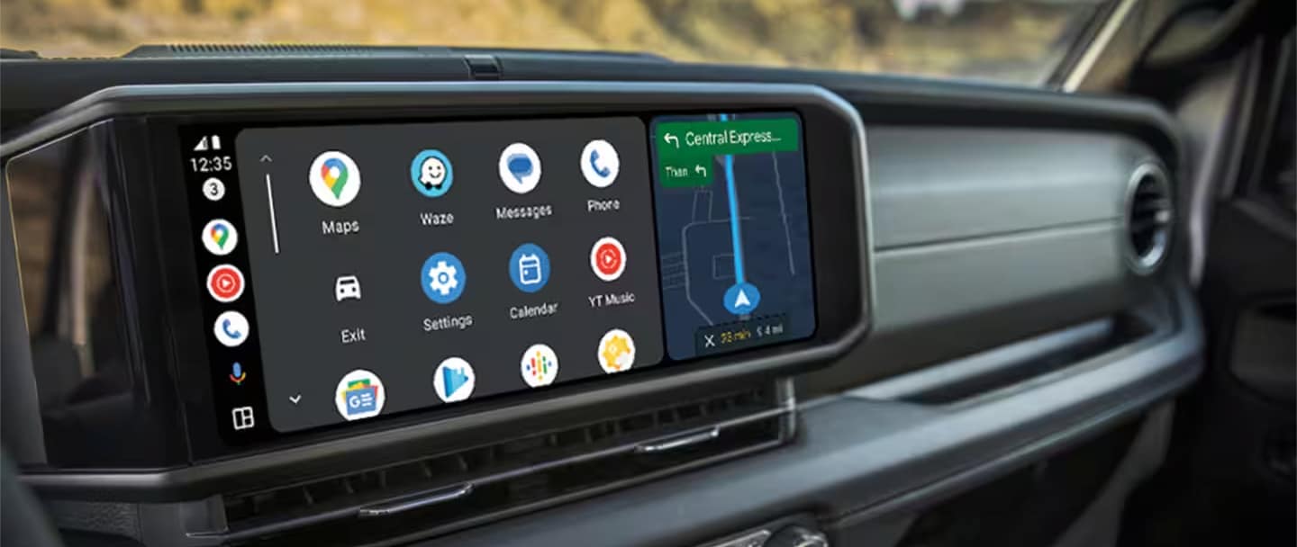 A 2024 Jeep model displaying navigation and apps on the infotainment screen 