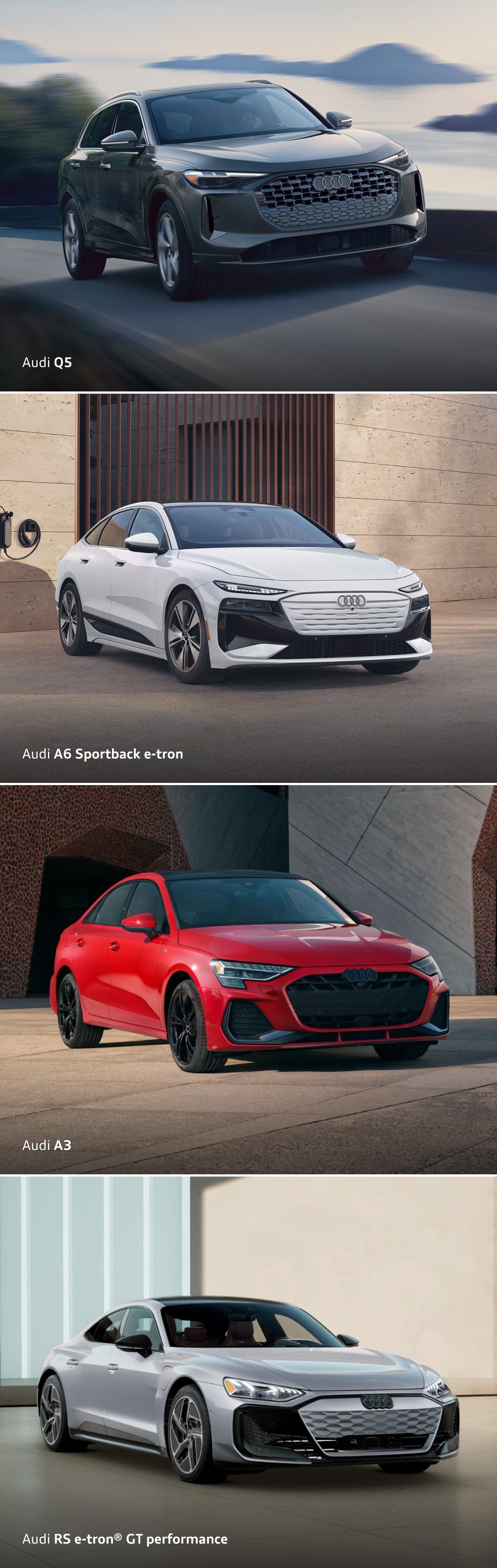 Multiple Audi vehicles in different models and trims