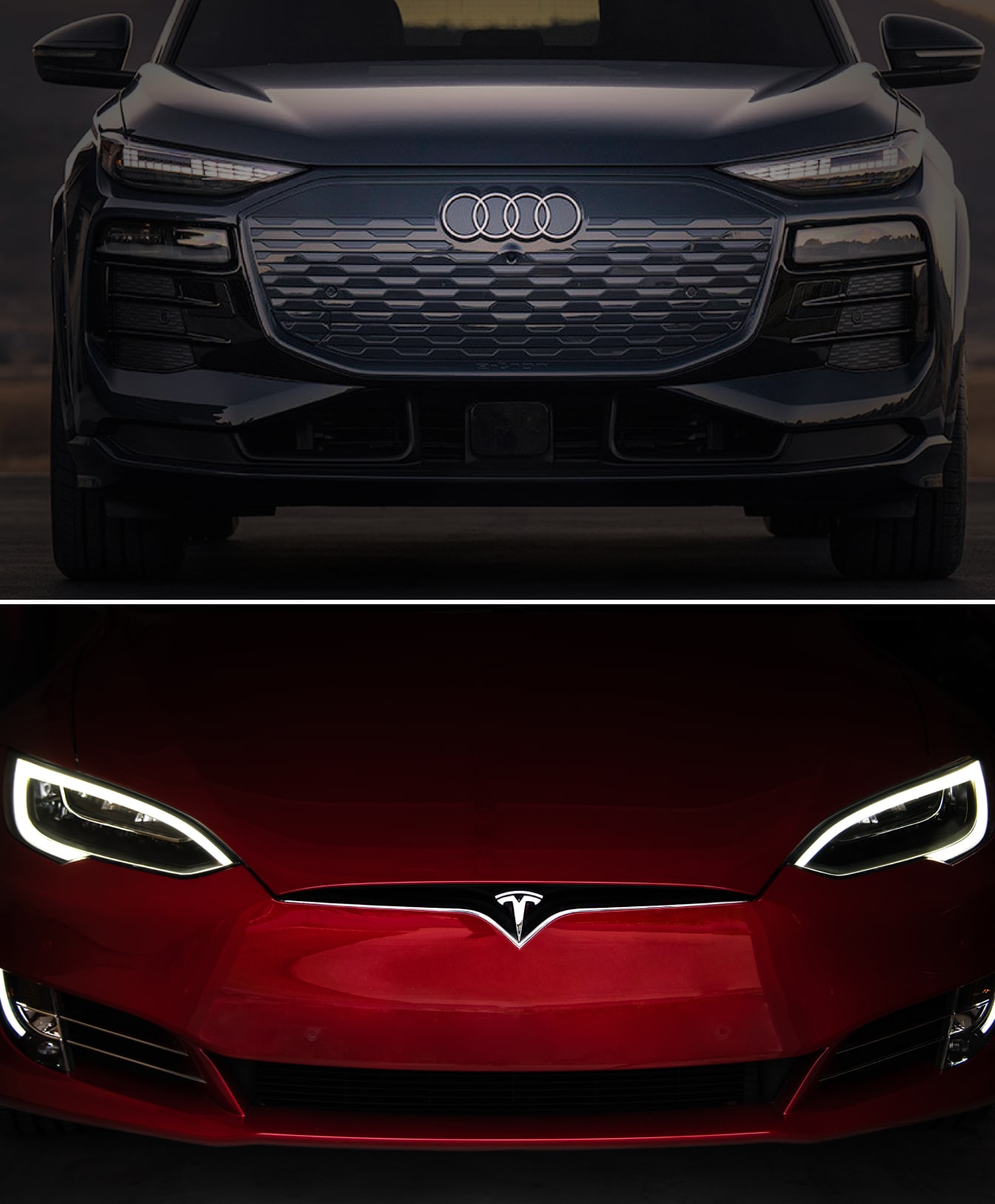 Front of Audi vs front of Tesla comparison