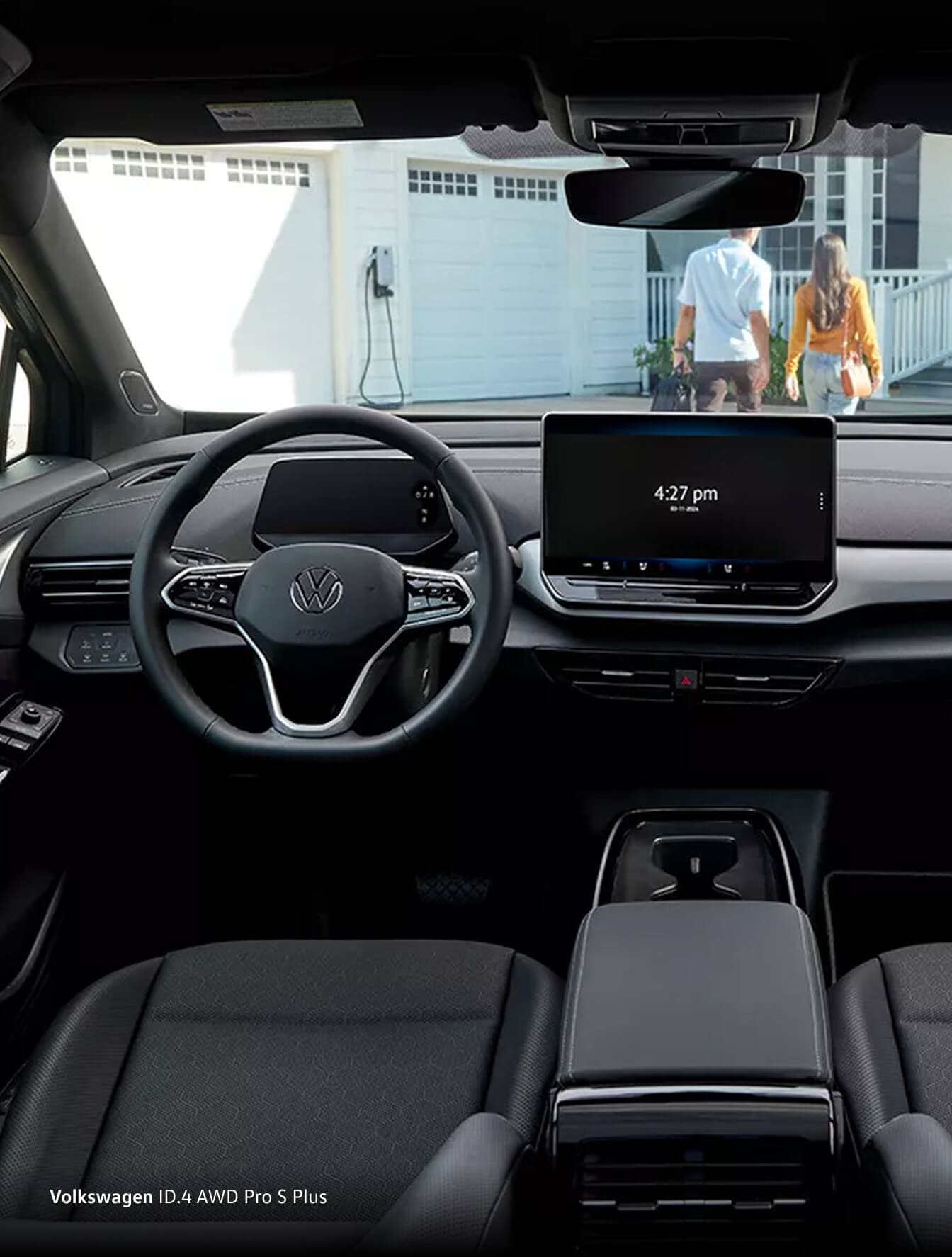 Volkswagen ID.4 interior showcasing digital cockpit, steering wheel, and center display