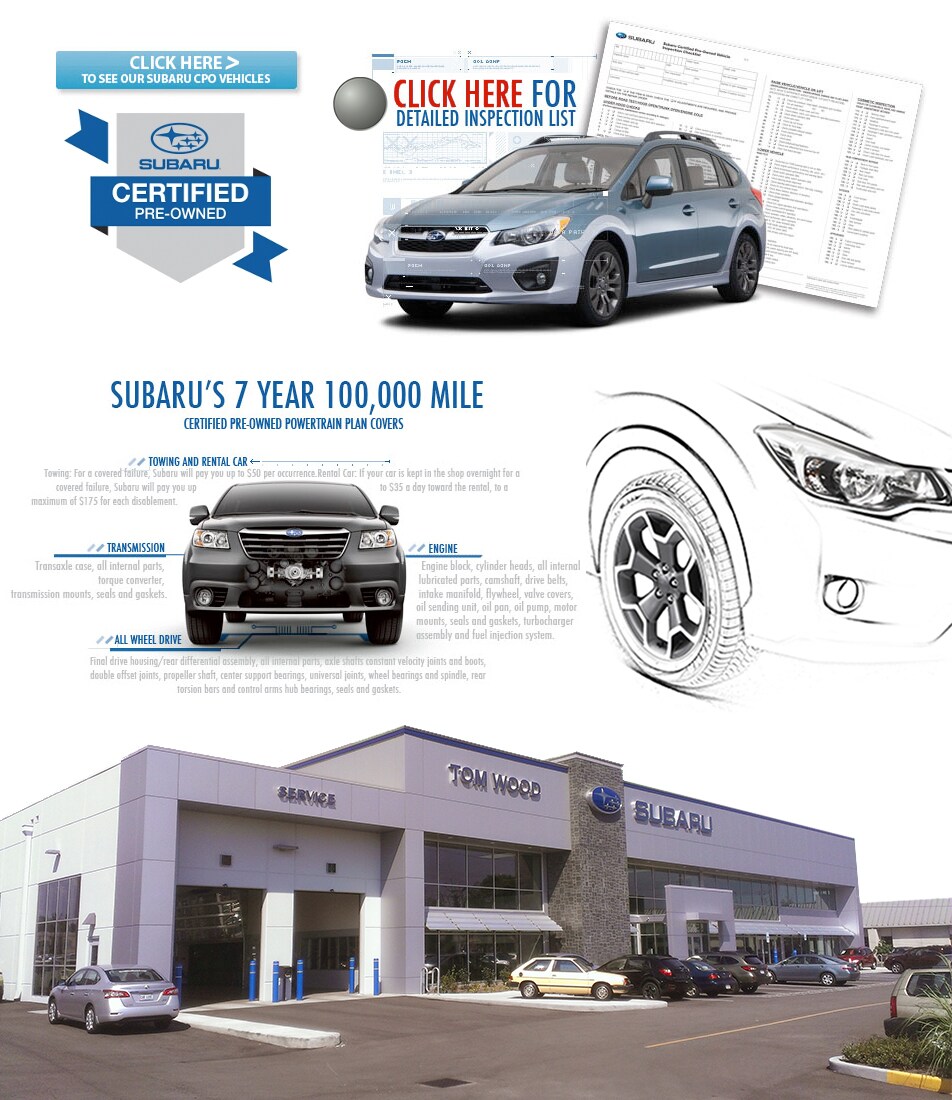 
Plenty of Road Ahead.
When you buy a Subaru Certified Pre-Owned vehicle, you can feel confident that it's ready to roll. Each vehicle is from the current or past five model years, and has been driven fewer than 80,000 miles. Since 94% of the vehicles we've built in the past 10 years are still on the road today,* you can expect to enjoy it for awhile.
You'll know your vehicle meets Subaru's high standards because each one has received a CARFAX® Vehicle History Report, a rigorous 152-point inspection and reconditioning wherever needed. And, it will come with a Subaru-backed extended vehicle service agreement and roadside assistance, so you can buy pre-owned with peace of mind.
Certified Pre-Owned
7-year/100,000 mile Powertrain plan
CARFAX Vehicle History Report and Buyback Guarantee
No deductible [1]
24/7 Roadside Assistance
Factory-backed coverage
152-point inspection and reconditioning
152-Point Inspection
Every Certified Pre-Owned Subaru gets a 152-point safety inspection, where anything that doesn’t meet our high standards is repaired or replaced. From brake pads to tire tread depth, our inspections are extensive and performed by genuine Subaru technicians. These reports are made available for your review. So you can be confident that your Subaru is fully checked, factory-covered and ready for new adventures.