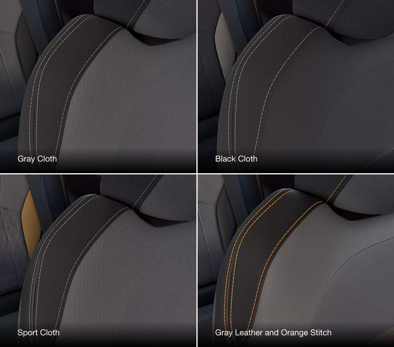 Subaru Crosstrek Interior Colors: Gray Cloth, Black Cloth, Sport Cloth, Gray Leather with Orange Stitch