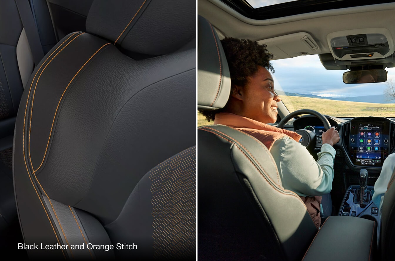 Subaru Crosstrek Interior Colors: Black Leather with Orange Stitch, Gray StarTex with Orange Stitch, Gray StarTex