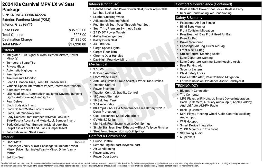 Used 2024 Kia Carnival LX Seat Package MPV