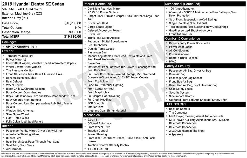 Used 2019 Hyundai Elantra SE Sedan