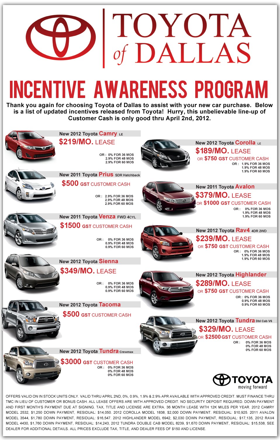 Toyota Factory Programs for Texas |  Toyota Incentives in Dallas